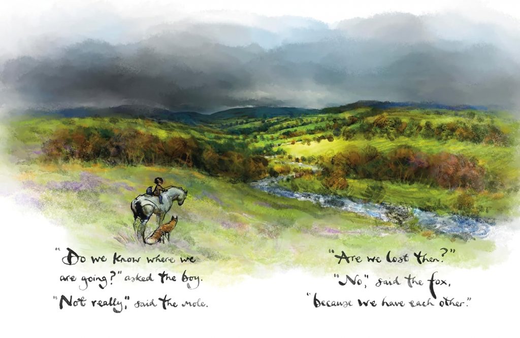 Image and script from the book Always Remember The Boy, The Mole, The Fox, The Horse and the Storm book by Charlie Mackesy.