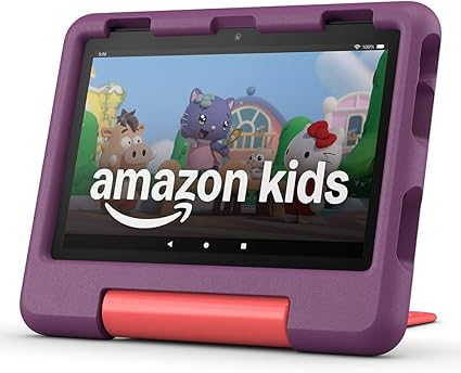 An Amazon Kids HD tablet in purple.