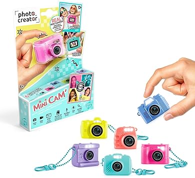 Seven mini cameras of various colours.