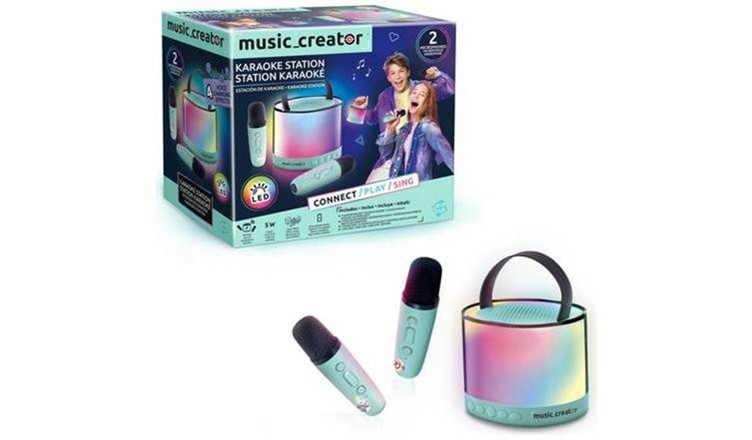 Box with karaoke contents in front of it.